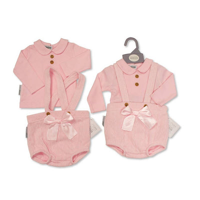 Baby Girls 2 pcs Short Dungaree Set with Bow